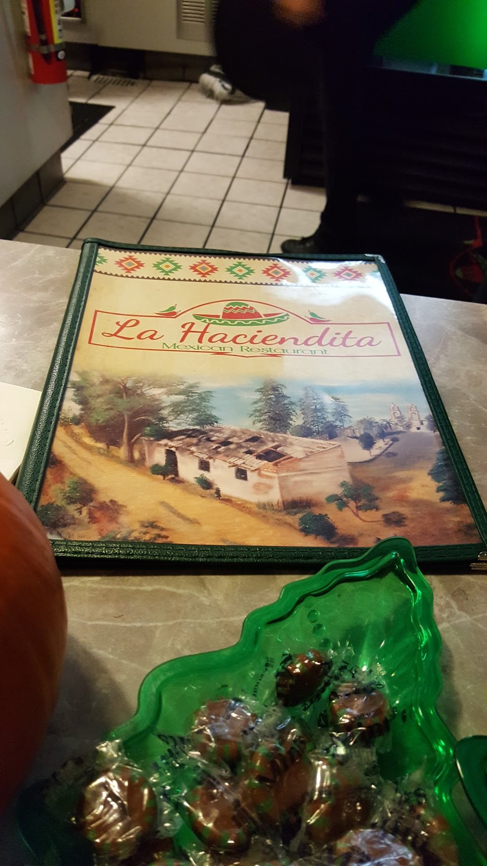 Menu page showing Mexican dishes and soups.
